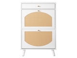 Rattan-front shoe cabinet with 1 drawer and 2 flip-down compartments, particleboard, 54*24*110cm, 40784396