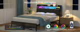 Queen Bed Frame, Ergonomic Headboard with Multi-Space Storage, Bedframe with Charging Station RGB B2716P332042