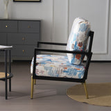 Retro Low Back Floral Print Velvet Accent Armchair with Gold Metal Legs & Rubberwood Frame, Wide N817P237961B