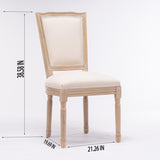 ZUN French Style Solid Wood Frame Linen Fabric Square Back Dining Chair,Set of 2,Cream W162290981