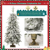 ZUN Pre-lit Christmas Artificial Tree 4-Piece Set, Garland, Wreath and Set of 2 Entrance Trees, X-mas N710P181623K