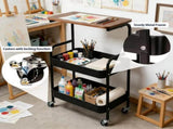 3-Layer Metal Rolling Cart with Lockable Wheel, Kitchen Storage Rack with Wooden Desktop 12120637