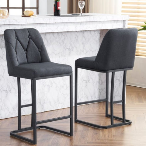 ZUN Set of 2,Modern Upholstered Bar Stool with Button-Tufted Backrest, Counter Height Chair with Sturdy W1901P225272