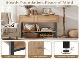 Natural Rattan Console Table with Storage Cabinets & Open Shelf, 40 Inch Entryway Table with Sturdy 39607776