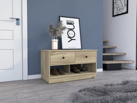 ZUN Tulip Storage Bench, Two Drawers, Two Shelves B128P148981