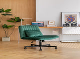 Green Velvet Criss Cross Armless Office Chair with Wheels - Versatile for Home Office, Meditation & W3394P329164