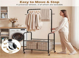 3-in-1 Rolling Clothes Rack with Storage Basket & Hooks, Metal Garment Rack for Laundry Bedroom 30051381