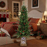 4FT Christmas Tree with 100 Multicolor LED Lights Pre-Lit Green Artificial Plant Pot Red Berries & 56233318