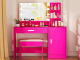 pink MDF vanity set with melamine veneer, 1 drawer, 1 door, three-color light bulb 65026932