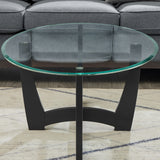 48 Inch Oval Glass Coffee, Black Round Coffee Center with Glass Top, Small Coffee W487P317842