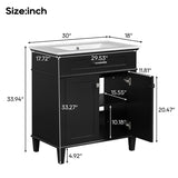 30-inch bathroom vanity with ceramic basin, soft close door and adjustable shelves N729P173380B