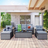 ZUN 6-piece All-Weather Wicker PE rattan Patio Outdoor Dining Conversation Sectional Set with coffee 17577169