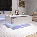 ZUN High Glossy Coffee Table with 2 Drawers have RGB Led Light with Buletooth Control 64560580