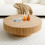 ZUN Natural Wood Coffee 39.37 MDF coffee table Modern Handcraft Drum Coffee Circle Coffee W876P188696