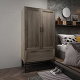MDF & Particleboard Triamine Veneer 2 Doors 1 Pump Wooden Wardrobe Grey 44264326