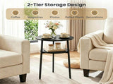 2-Tier Round Side End Table with Storage Shelf, Heavy Duty Metal Frame Adjustable Foot Pads 115 LBS 03136516