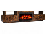 Rotted Wood Finish Embossed Fireplace TV Stand, 179*35*57.5cm, Particle Board, 4 Doors & 2 Shelves, 51173242