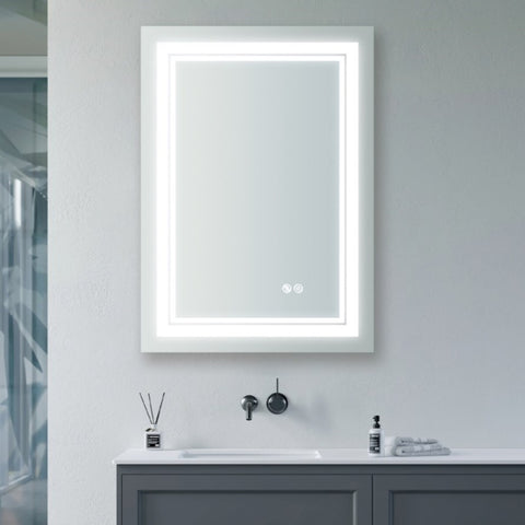 ZUN 24x32 Inch LED Lighted Bathroom Mirror with 3 Colors Light, Wall Mounted Bathroom Vanity Mirror with W156267531