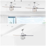 ZUN Crystal Ceiling Fan Reversible Blades 3 Wind Speeds Remote Control for Bedroom Living Dining Room W1592P162638