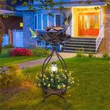 ZUN Copper Solar Bird Bath Feeder Combo with Flower Planter Pedestal and Solar Lights 92400841