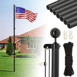 ZUN Flag Pole Kit for Outside House in Ground, 20FT Sectional Aluminum Extra Thick Flagpole, 5x3 US 81569699