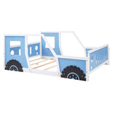 Full Size Classic Car-Shaped Platform Bed with Wheels,Blue WF306743AAC