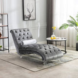 COOMORE Velvet Chaise Lounge Indoor,Button-Tufted Upholstered Chaise Lounge Chair with Pillow for W39538683