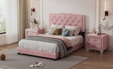 Full Size Upholstered Bed Frame with Rivet Design, Modern Velvet Platform Bed with Tufted WF317301AAH