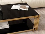 47 '' rectangular gold glass double-layer coffee table, black modern living room table, black 06515224