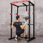 ZUN Power Cage Squat Rack Stands Gym Equipment 1000-Pound Capacity Exercise pull-up down 44896527