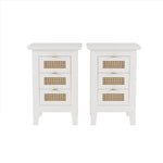 ZUN Wooden Nightstands Set of 2 with Rattan-Woven Surfaces and Three Drawers, Exquisite Elegance with 01116942