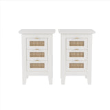 ZUN Wooden Nightstands Set of 2 with Rattan-Woven Surfaces and Three Drawers, Exquisite Elegance with 01116942