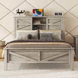 Farmhouse Platform Bed with Double Sliding Barn Door, Full Size Rustic Wood Bed with
Charging WF317943AAG