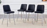 ZUN Modern Black PU Bar Stool - Silver Metal Legs with Cross Reinforcement.Black,Silver Metal Legs,Bar W1151P211979