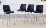 ZUN Modern Black PU Bar Stool - Silver Metal Legs with Cross Reinforcement.Black,Silver Metal Legs,Bar W1151P211979