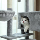 ZUN Multi-functional Cat Tree Tower with Sisal Scratching Post, 2 Cozy Condos, Top Perch, Hammock, 58860018