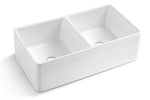 ZUN Ceramic White 33*18*10" Kitchen Double Basin Farmhouse Sink Rectangular Vessel Sink JY3318A
