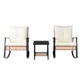 1pcs side table 2pcs rocking chairs, backrest sparsely woven, light yellow rattan, white cushion, 45516320
