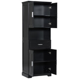 ZUN Tall Bathroom Cabinet with Four Doors, Large Storage Space Open Shelve, Upper Storage Cabinet, Black 41680968