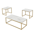 ZUN White Faux Marble Coffee Table Simple Modern 1pc Coffee Tables with 2pcs Table for Living Room and W1708P143243