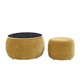Round Storage Ottoman, 2 in 1 Function, Work as End table and Ottoman,with small seat,Dark W487P165700