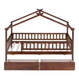 Twin Size Wooden House Bed with Two Drawers, Walnut WF302181AAL