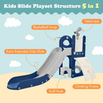 ZUN Kids Slide Playset Structure 5 in 1, Freestanding Spaceship Set with Slide, Telescope and Basketball PP321358AAC