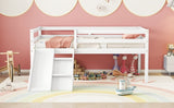 ZUN Twin Low Loft Bed with Slide, Ladder, Safety Guardrails, No Box Spring Needed,White 66011923