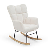Rocking Chair Teddy Upholstered Glider Rocker Rocking Accent Chair Padded Seat with High Backrest W1117P220385