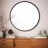 ZUN Tempered mirror 32" Wall Circle Mirror for Bathroom, Black Mirror for Wall, 20 inch Hanging W1806P149708