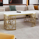 ZUN Modern Oval Coffee Table with Cut-Out Pattern Metal Stainless Steel Frame in 47.2" N735P192911K