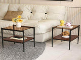 Set of 2 Rectangle End Table, Tempered Glass Tabletop with MDF layer, Modern Table for Living Room , W241P184253