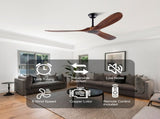 60 Inch Ceiling Fan, 3Blade Walnut WoodGrain Solid Paulownia Blades, Matte Black Iron W3816P586016