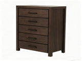 Dark Brown Pine 5-Drawer Chest, Modern Nordic Bedroom Storage Cabinet, Organizer, Space-Saving B2770P509877